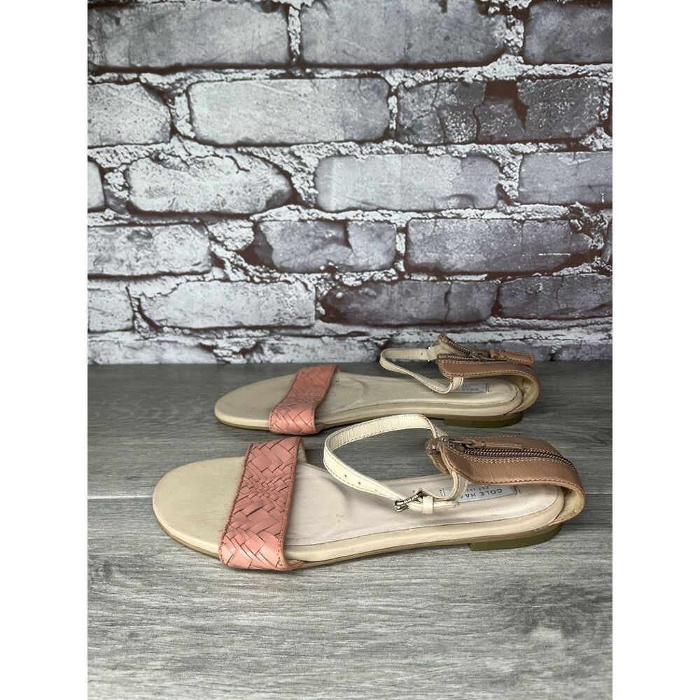 Cole Haan Salmon Pink Leather Back Zip Flat Strap Sandals Women Sz 6.5B US/37EU